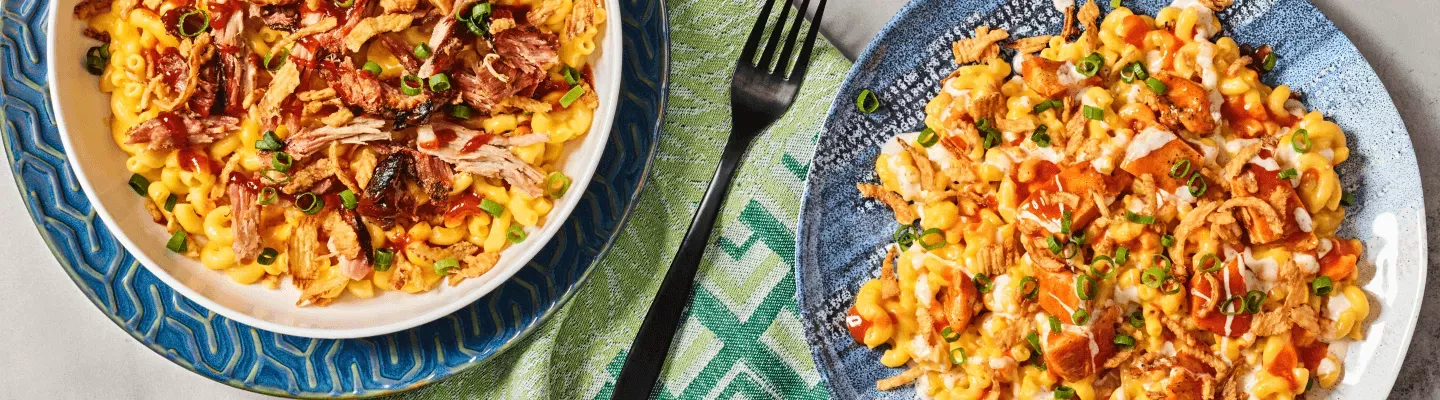 Images of Pulled Pork BBQ Mac and Buffalo Chicken Ranch Mac