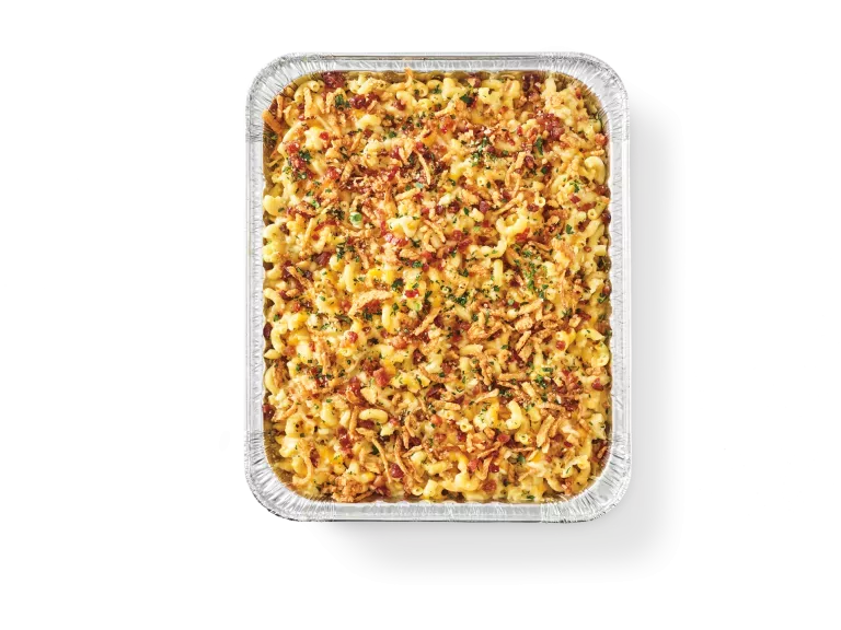 Pan of garlic bacon crunch mac and cheese